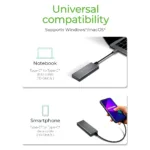 SSD korpusas ICY BOX IB-1817M-C31, šoninis vaizdas su USB jungtimi