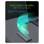 SSD korpusas ICY BOX IB-1817M-C31, matomas iš šono, rodo jungtis