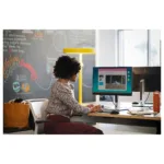 HP USB-C/A Universal Dock G2, vaizdas iš šono su prijungtais kabeliais