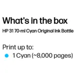 Spausdintuvo priedas HP 31 70ml Cyan Original Bottled Ink Cartridge for Smart Tank SeriesPrinters (1VU26AE), vaizdas 3