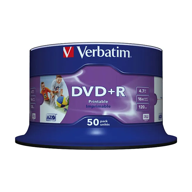 Verbatim DVD+R Wide Inkjet Printable No ID Brand Garso įrangos priedas Verbatim DVD+R Wide Inkjet Printable No ID Brand (43512)