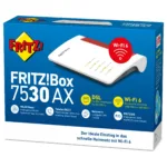 FRITZ! 7530 AX maršrutizatorius, matomas iš šono, su LAN prievadais