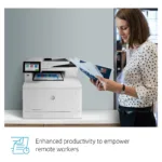 HP Color LaserJet Enterprise MFP M480f spausdintuvas, matomas iš šono