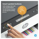 HP Smart Tank 7005 spausdintuvas, matomas iš šono su atidarytu dangčiu