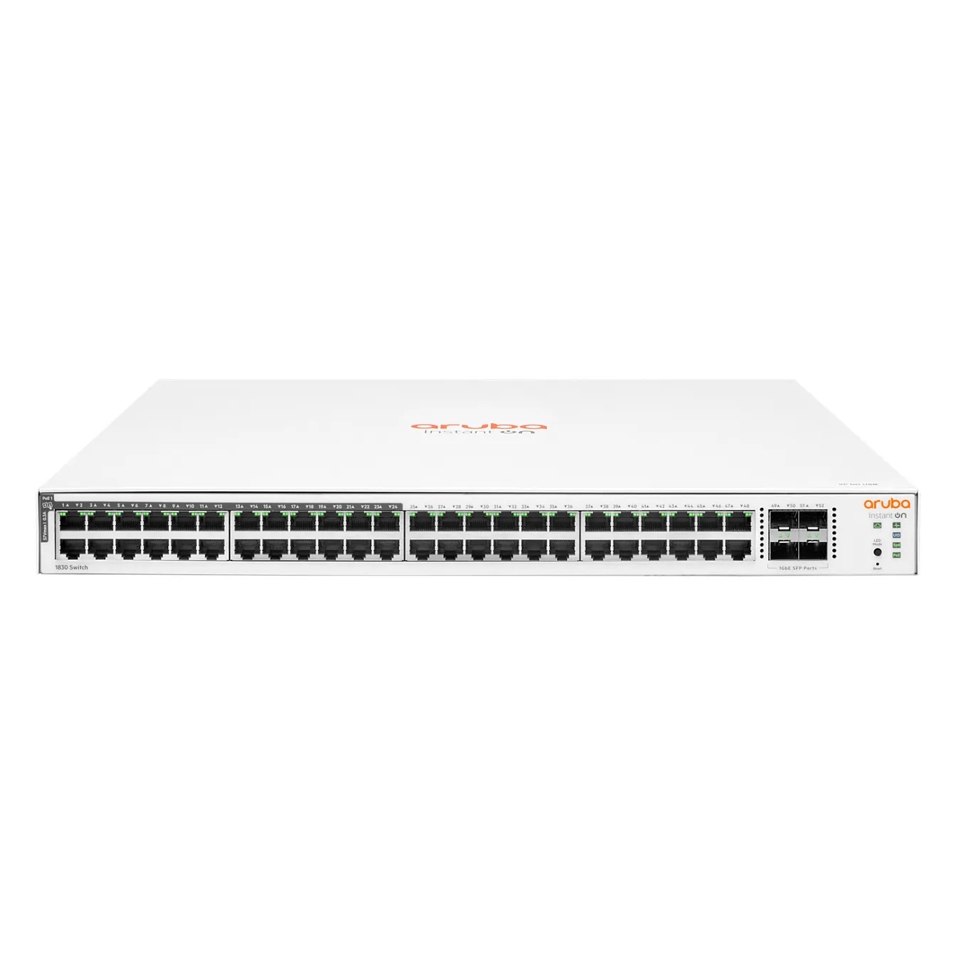 48+4P HP Enterprise Aruba Instant On 1830 48G PoE+ (370W) M RM Switch HPE Aruba Networking Aruba Instant On 1830 48G 24p Class4 PoE 4SFP 370W