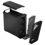 Fractal Design Torrent korpusas, matomas iš šono su atidarytu šonu