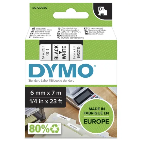 Etikečių juostelė DYMO D1 Standard, Black on White, 6mm (S0720780)