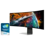Monitorius Samsung G95SC, matomas iš šono, rodo USB prievadus