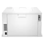 HP Color LaserJet Pro 4202dn spausdintuvas, matomas iš šono, su ekranu