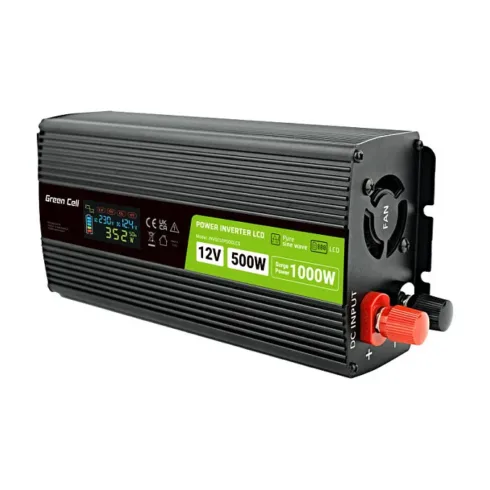 Green Cell Przetwornica napicia PowerInverter LCD 12 V 500W/1000W Przetwornica samochodowa z wywietlaczem - czysty sinus power adapter/inverter