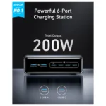 Anker A2683341 įkroviklis, matomas iš šono su dviem USB Type-A prievadais