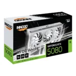 Vaizdo plokštė INNO3D GeForce RTX 5080 X3 OS WHITE, šoninis vaizdas