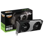 Vaizdo plokštė INNO3D GeForce RTX 5060 Ti TWIN X2 iš šono, rodo ventiliatorius
