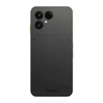 Fairphone The (Gen 6) su matiniu juodu korpusu, šoninis vaizdas