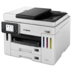 Canon MAXIFY GX7150 spausdintuvas, matomas iš šono, su atidarytu popieriaus dėklu