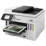 Canon MAXIFY GX7150 spausdintuvas, matomas iš šono su atidarytu popieriaus dėklu