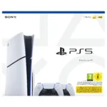 Žaidimų konsolė PlayStation 5, šoninis vaizdas su prievadų išdėstymu