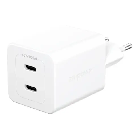 Apsauginis stiklas PanzerGlass empower by Turbo 45W Charger incl. 2 x USB-C, EU Plug (EM58685), sidabrinės ir baltos spalvos