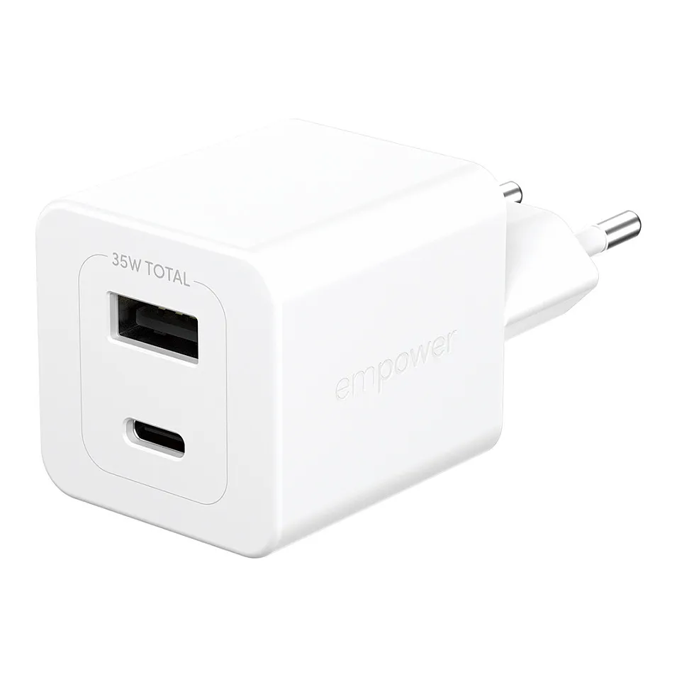 PanzerGlass empower™ by ® Turbo 35W Charger incl. USB-C + USB-A | EU Plug | Silver White Apsauginis stiklas PanzerGlass empower by Turbo 35W Charger incl. USB-C + USB-A, EU (EM94326), sidabrinės ir baltos spalvos