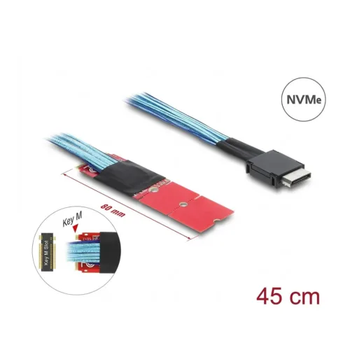 Vidinis kompiuterio kabelis DeLOCK M.2 Key M zu 1 x OCuLink SFF-8611 Konverter mit 45 cm Kabel (64360)