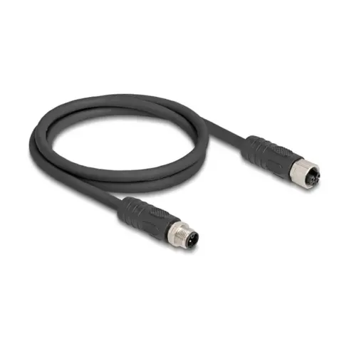 M12 Kabel L-kodiert 4 Pin Stecker zu Buchse PUR schleppkettentauglich 3 m schwarz