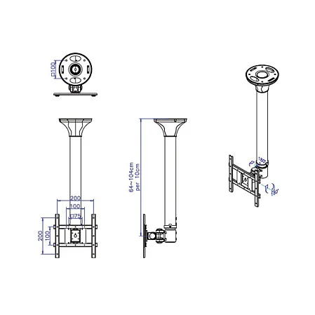 Monitoriaus laikiklis VALUE LCD TV Ceiling Mount 3 Joints (17.99.1107)