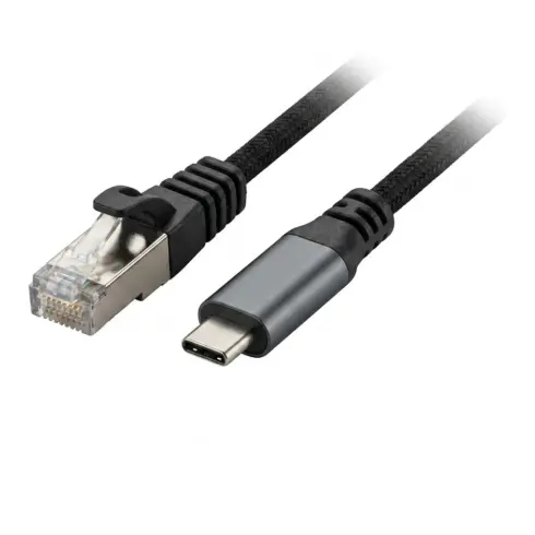 Tinklo įranga Synergy21 Kabel USB, C(St) => RJ45(St)_Netzwerkkarte, 2,0m, USB3.2 Type-C, schwarz(Textil) (S215535)