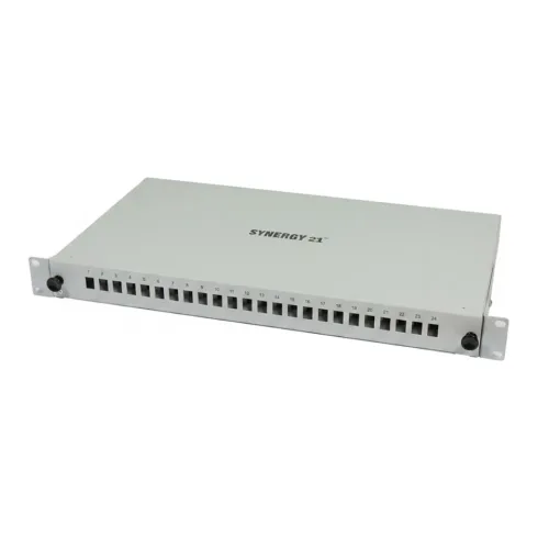 Tinklo kabelis Synergy21 LWL-Patchpanel für 24xLC-Duplex-Buchsen, 19/1HE, ohne LC-Kupplungen, Lichtgrau (S216298V3)