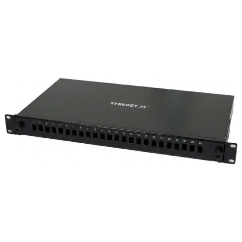 Tinklo kabelis Synergy21 LWL-Patchpanel für 24xLC-Duplex-Buchsen, 19/1HE, ohne LC-Kupplungen (S216299V3), juodos spalvos