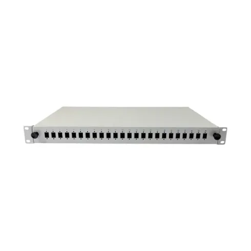 Tinklo kabelis Synergy21 LWL-Patchpanel für 24xLC/LSH(E2000)-Duplex-Buchsen, 19/1HE, ohne Kupplungen, Lichtgrau (S216298V2)