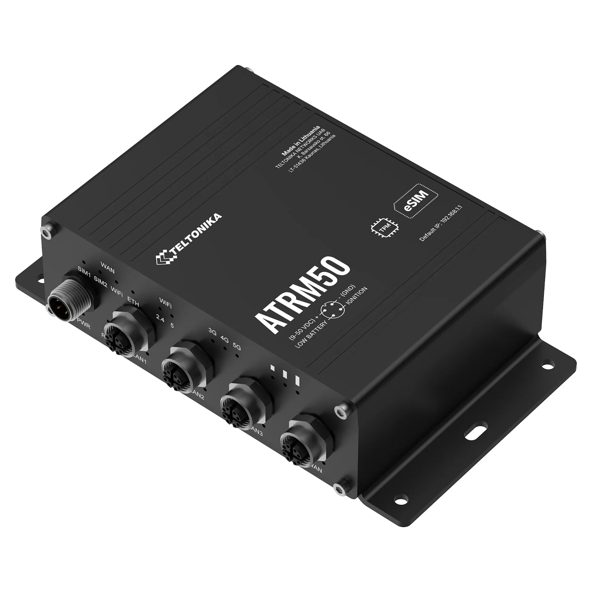 Teltonika ATRM50 5G Router for Transportation, Ultra-High Cellular Speeds, M12 CONNECTORS, DUAL SIM & eSIM, EN 45545-2 and EN 50155, PSU not included wireless router Teltonika ATRM50 5G Router for Transportation, Ultra-High Cellular Speeds, M12 CONNECTORS, DUAL SIM & eSIM, EN 45545-2 and EN 50155, PSU not included wireless router