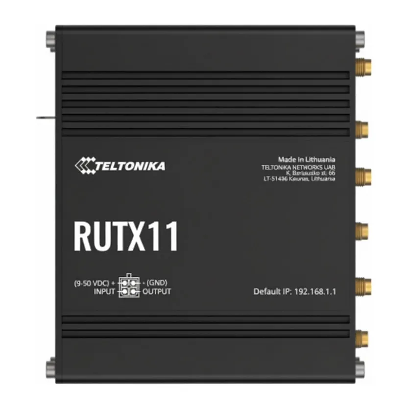 Teltonika · Router · RUTX11 · LTE CAT6 Router WLAN, Dual Band WiFi (Wave-2 802.11ac), 4x Gigabit LAN Port, Bluetooth, 2 SIM, USB, GNSS, M2M Teltonika · Router · RUTX11 · LTE CAT6 Router WLAN, Dual Band WiFi (Wave-2 802.11ac), 4x Gigabit LAN Port, Bluetooth, 2 SIM, USB, GNSS, M2M