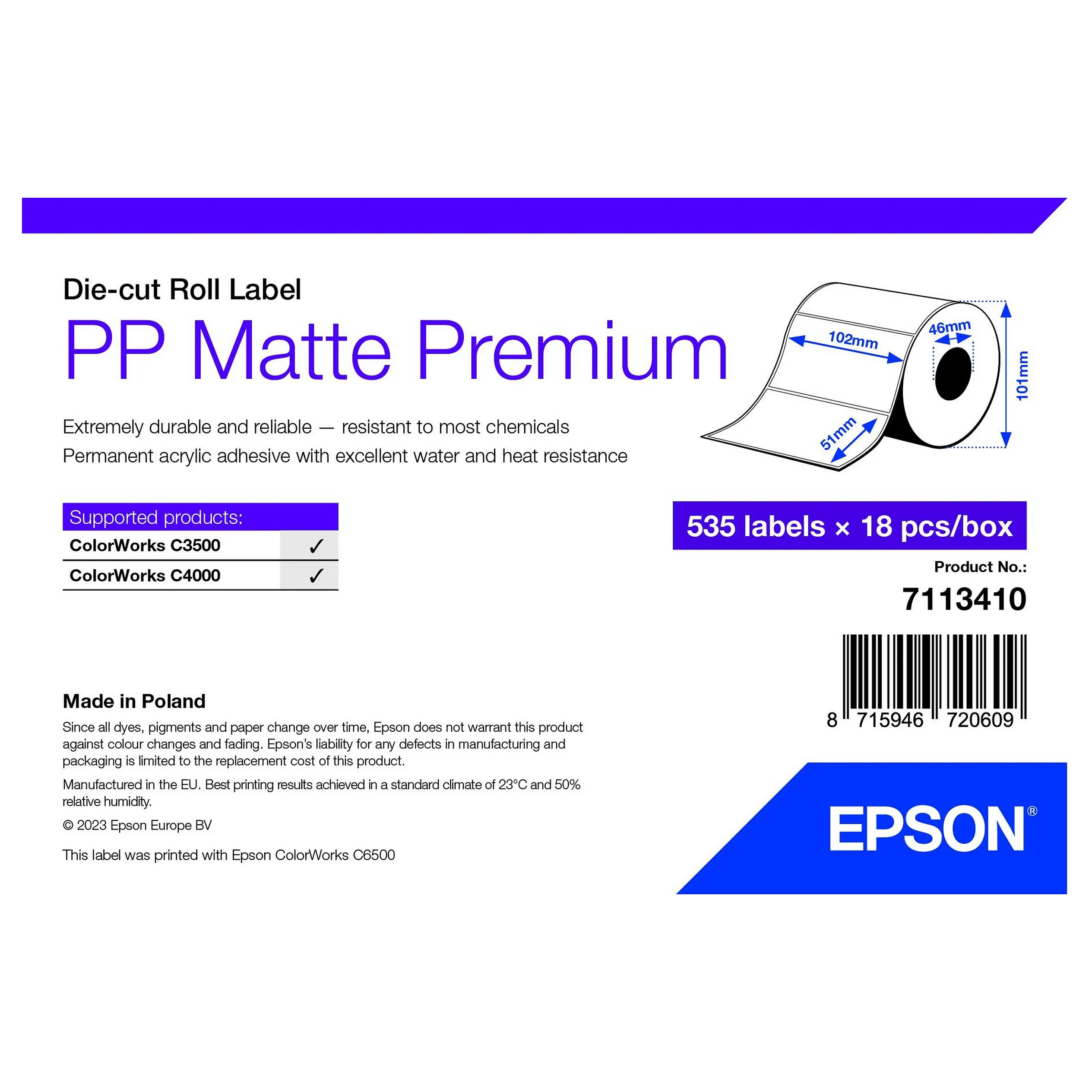 Epson 7113410 printer label Spausdintuvo etiketės Epson 7113410