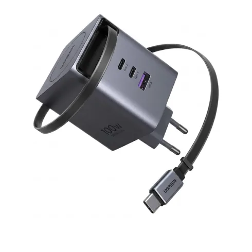 Įkroviklis UGREEN X616 100W GaN Fast Charger 2x USB-C 1x USB-A 1x ausziehbares USB-C-Kabel (65828)