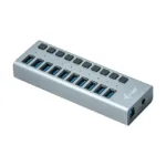 Įkroviklis i-tec U3CHARGEHUB10 su 10 USB 3.0 prievadų, matomas iš šono