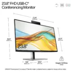 Monitorius HP Series 5 Pro 23.8 inch FHD USB-C Conferencing Monitor - 524pm (9E0G9UT#ABB), vaizdas 8