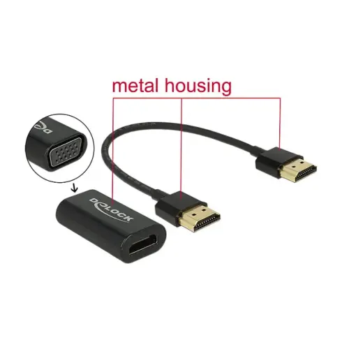 Vaizdo laidas ar adapteris DeLOCK 0.15m, HDMI/VGA (65667)