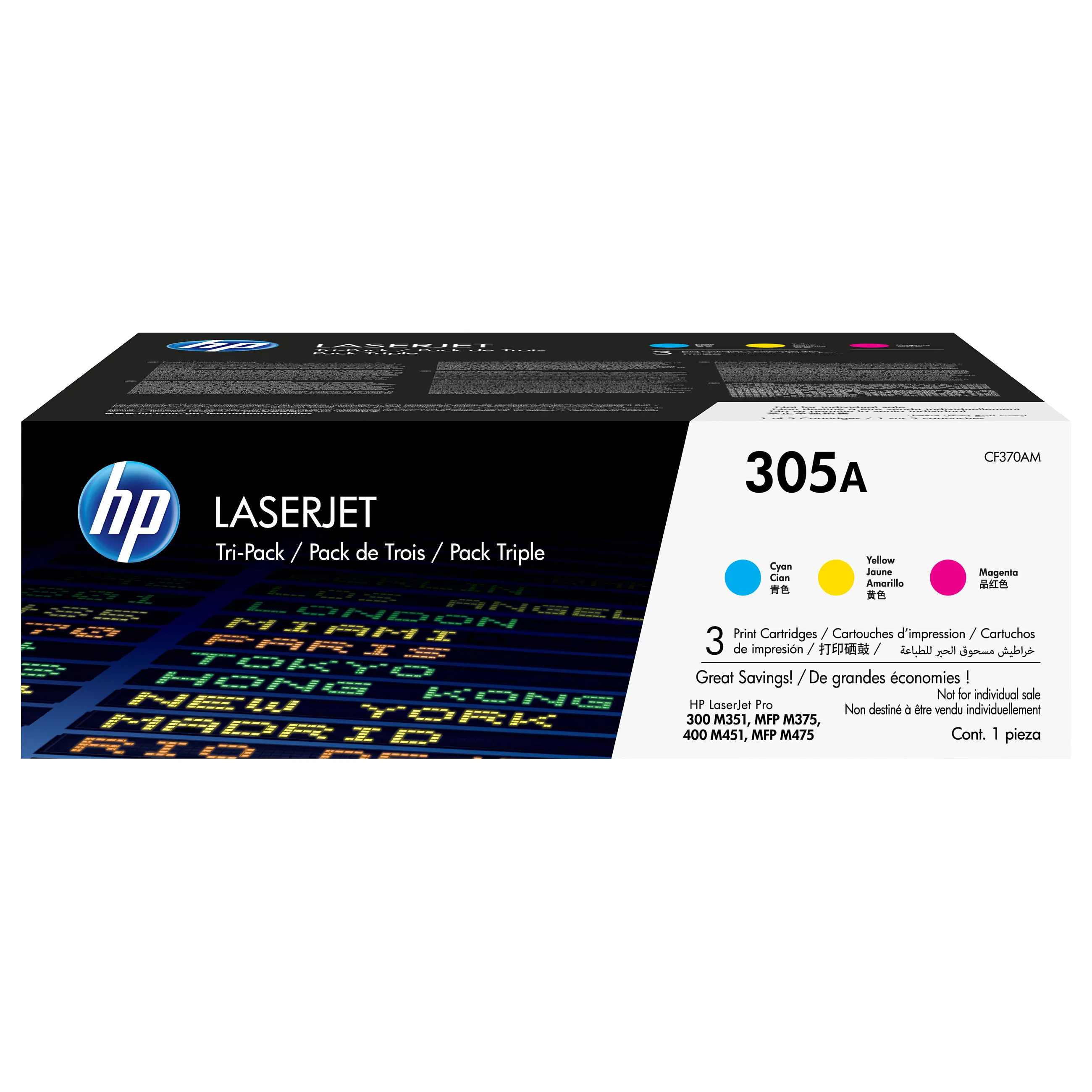 HP 305A 3-pack Cyan/Magenta/Yellow Original LaserJet Toner Cartridges toner cartridge Tonerio kasetė HP 305A 3-pack (CF370AM), žydros, purpurinės ir geltonos spalvų