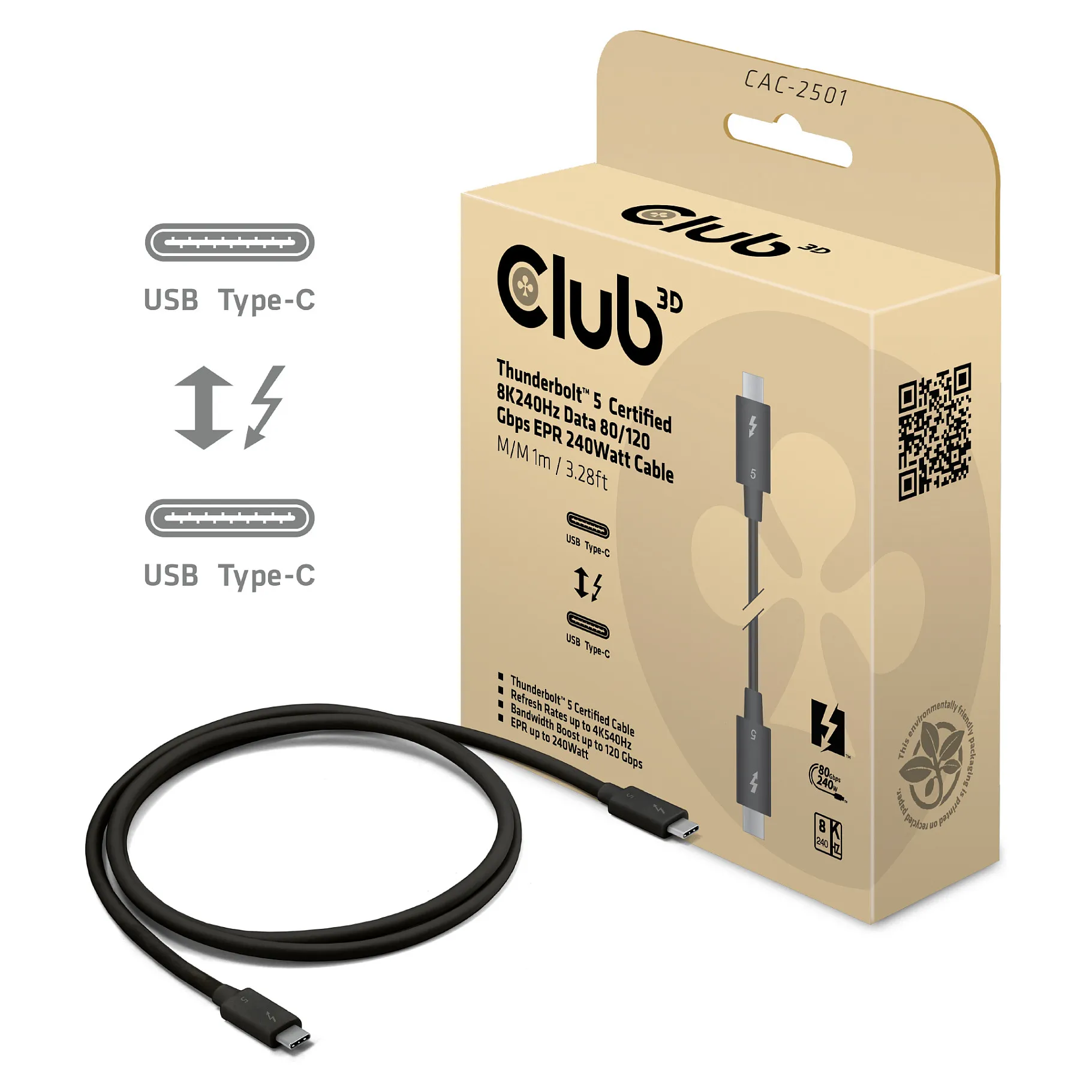 CLUB3D CAC-2501 Thunderbolt cable Thunderbolt kabelis CLUB3D CAC-2501