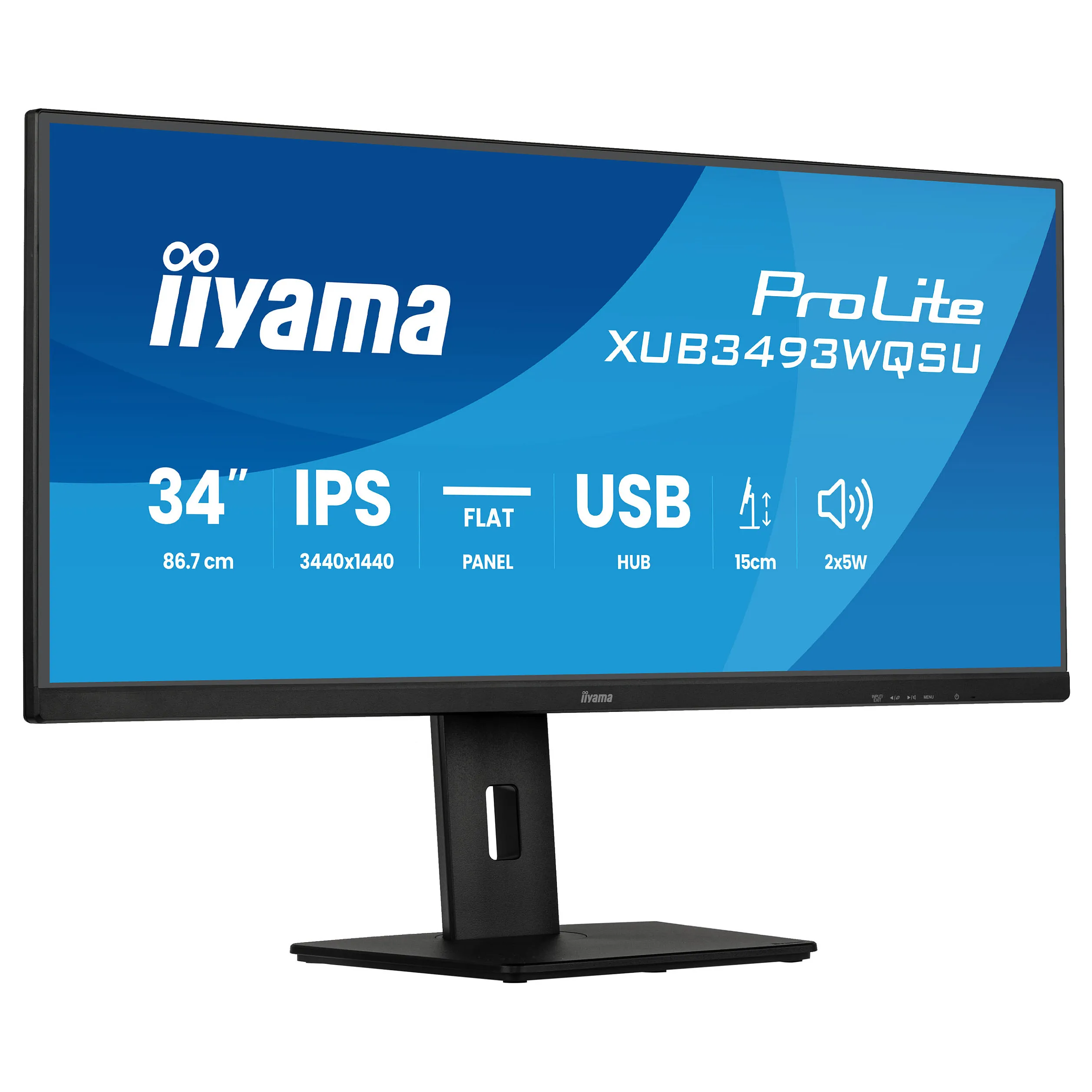 IIYAMA XUB3493WQSU-B6 86.36cm 34Zoll UW IPS-panel 3440x1440 120Hz 21:9 400cdm 1000:1 1ms iiyama ProLite XUB3493WQSU-B6, 34 colių, 3440 x 1440 pikselių