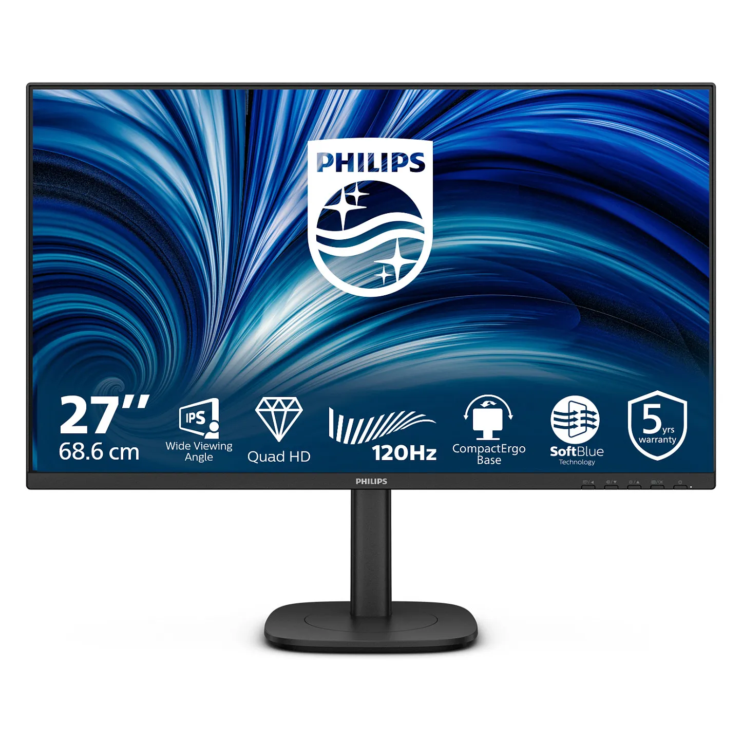 PHILIPS 68.58cm 27Zoll 2560x1440 120Hz IPS Flat H/A 150 MM TUV EyeSafe certified USB HUB SPEAKERS DPx1 HDMIx2 350cd/m2 TCO 10 Philips 27B2N3500J/00 computer monitor