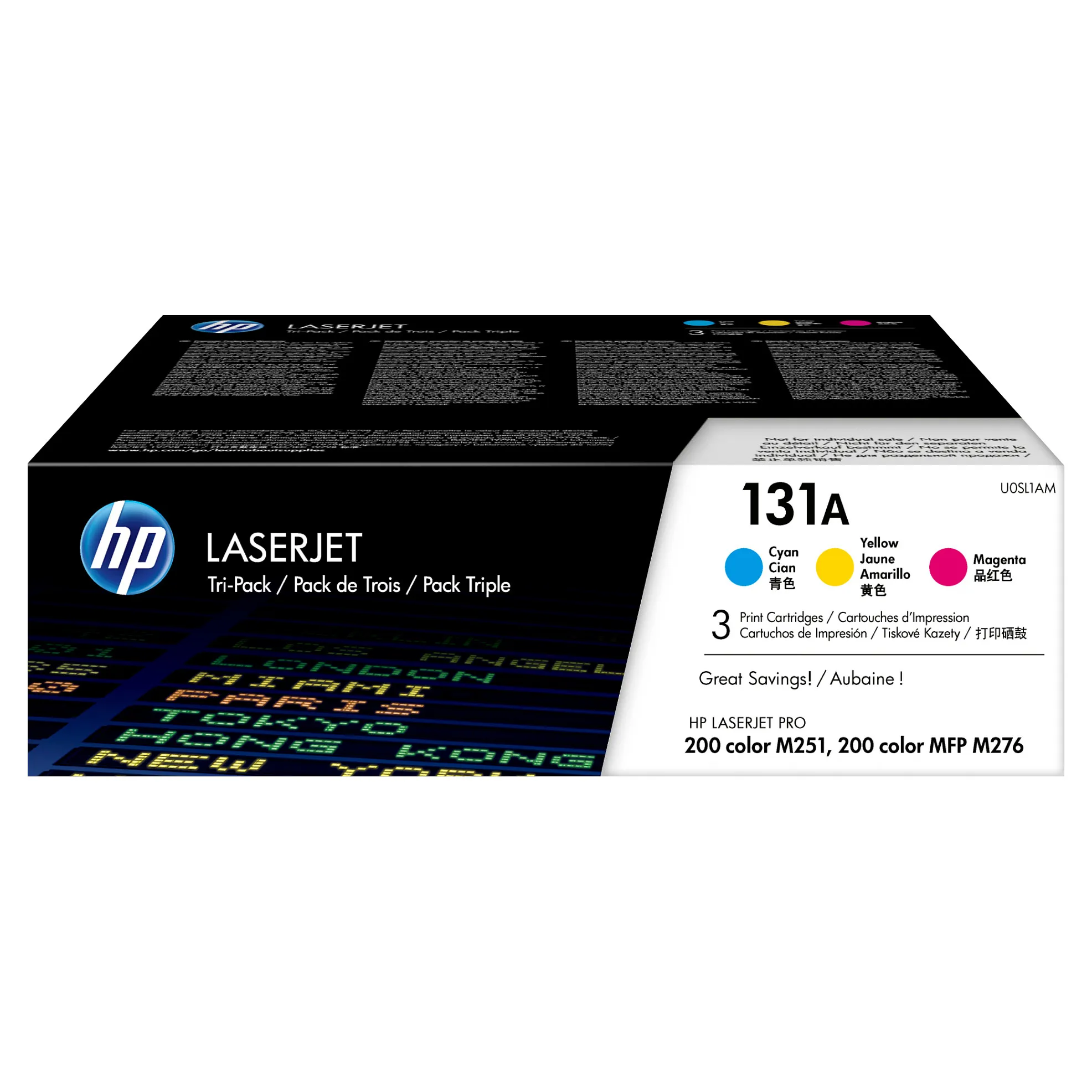 HP 131A 3-pack Cyan/Magenta/Yellow Original LaserJet Toner Cartridges toner cartridge Tonerio kasetė HP 131A 3-pack (U0SL1AM), žydros, purpurinės ir geltonos spalvų