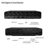 HP EliteDesk 8 Mini G1a, galinis vaizdas su jungtimis ir aušinimo sistema