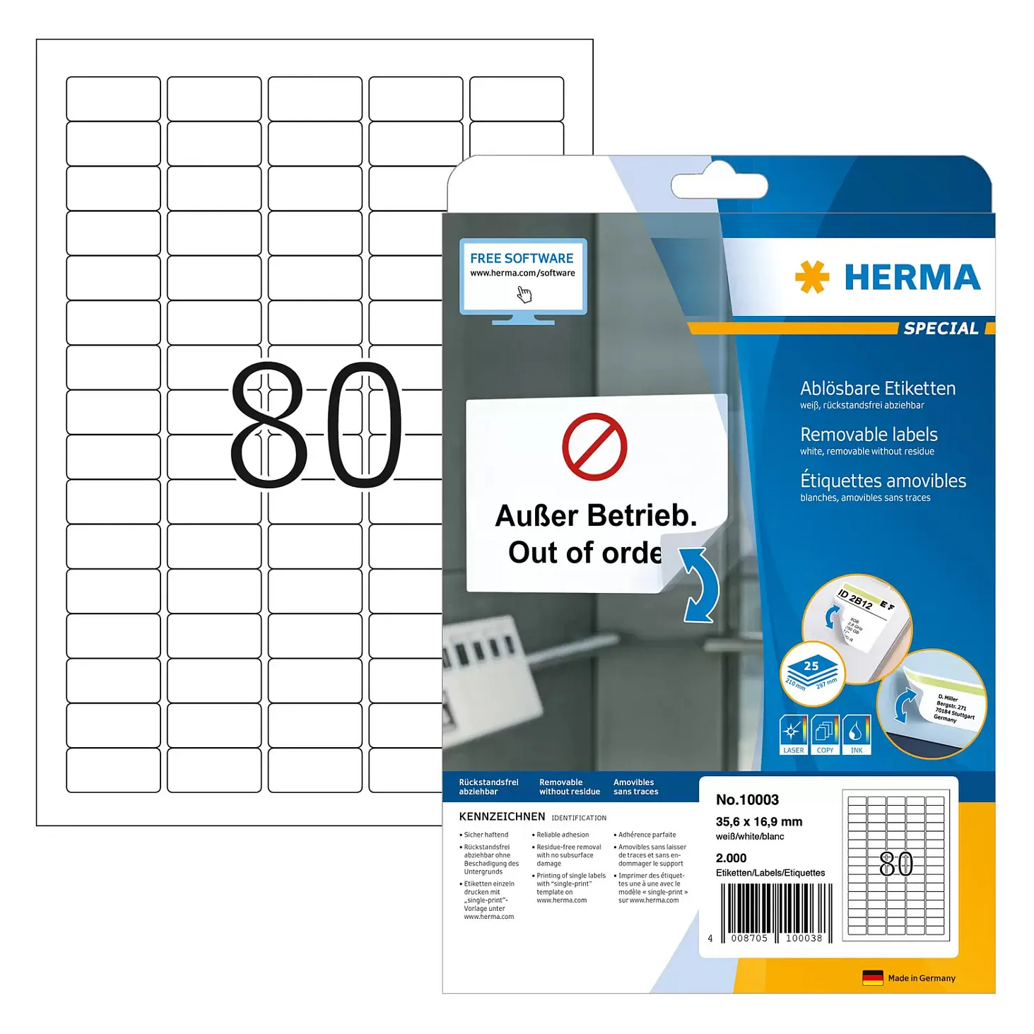 HERMA 10003 printer label Spausdintuvo etiketės HERMA 10003