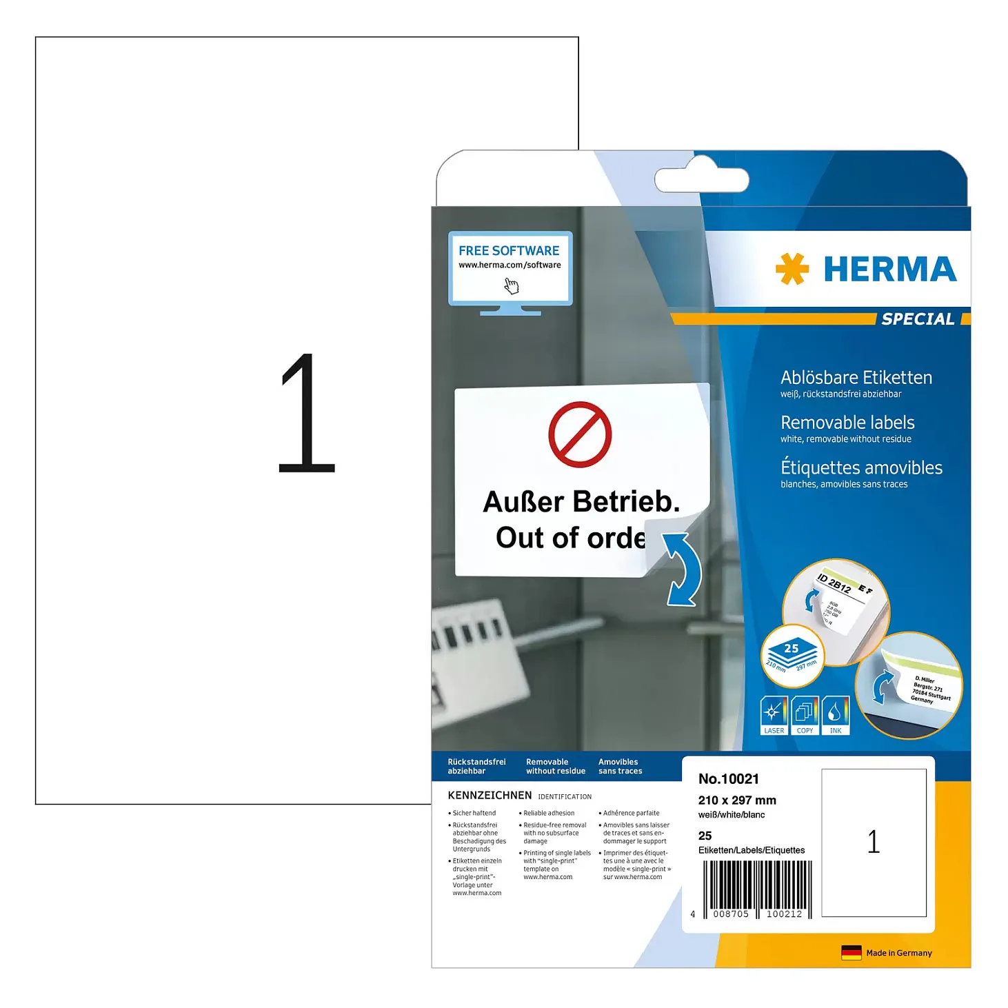 HERMA 10021 printer label Spausdintuvo etiketės HERMA 10021
