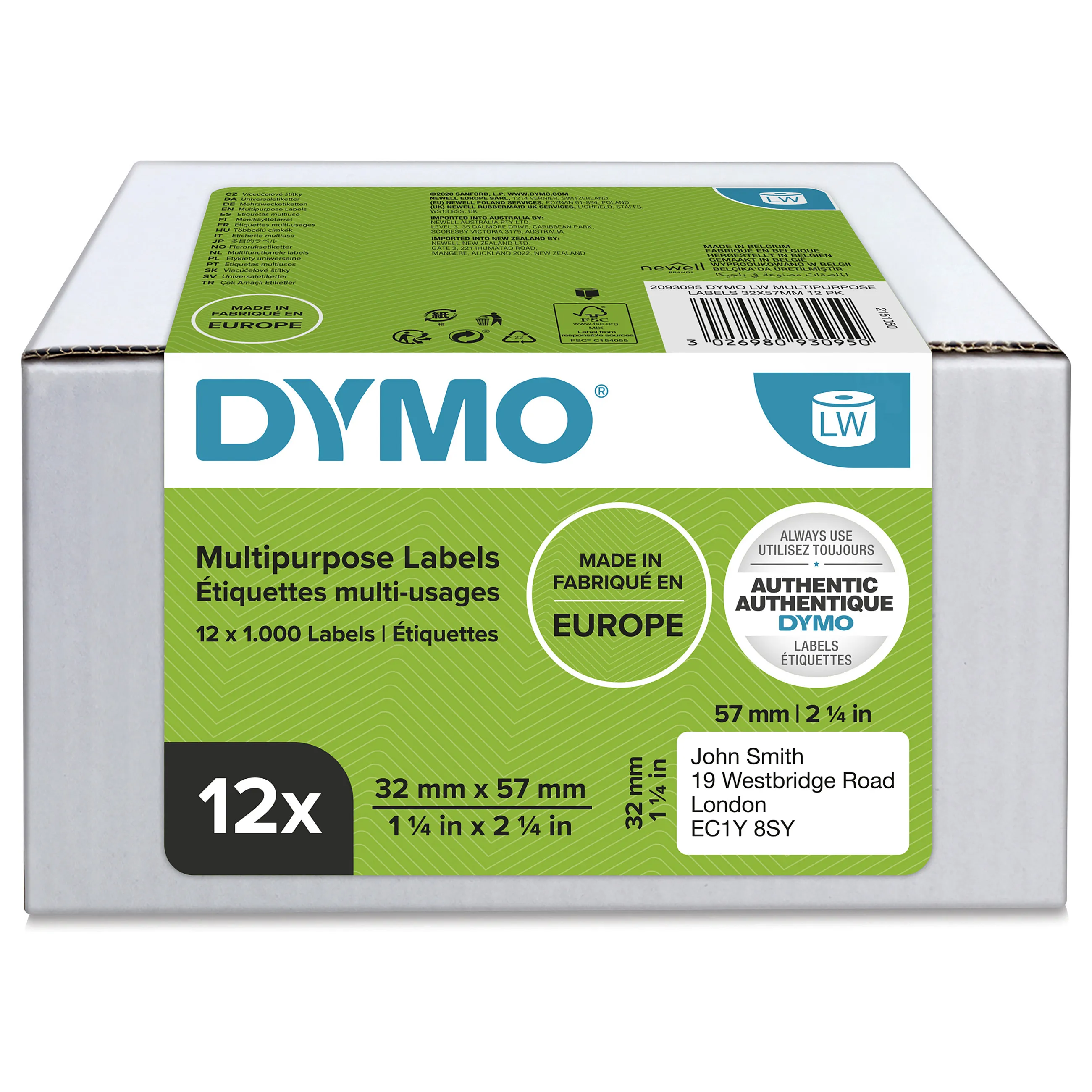 DYMO LW - Multi-Purpose Labels - 32 x 57 mm - 2093095 Spausdintuvo priedas DYMO LW, Multi-Purpose Labels, 32 x 57 mm, 2093095
