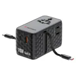 Laidas ar adapteris Verbatim Charge'n'Travel Adapter 70W 2C retractable (30186), juodos spalvos, vaizdas 2