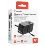 Laidas ar adapteris Verbatim Charge'n'Travel Adapter 70W 2C retractable (30186), juodos spalvos, vaizdas 3
