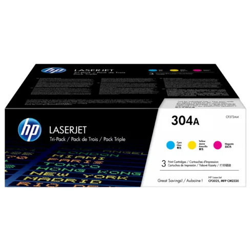 Tonerio kasetė HP 304A 3-pack (CF372AM), žydros, purpurinės ir geltonos spalvų