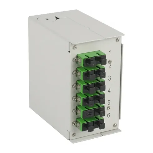 EFB Hutschienenbox OS2 G652D 12xSC/APC Pigtail abgesetzt 6x SC/APC-Duplex Kupplung